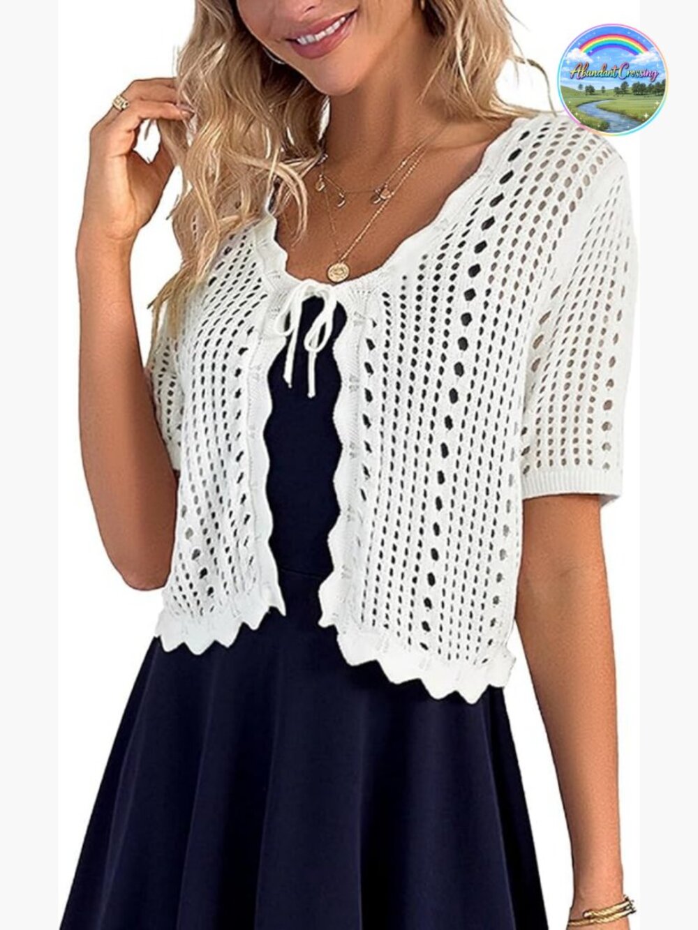 Crochet Shrug Sweater Tie Front Knit Bolero Cardigan Short Sleeve